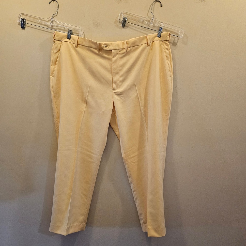 Paul Fredrick Mens Classic Fit Butter Yellow Herringbone Dress Pants PHL950N 50